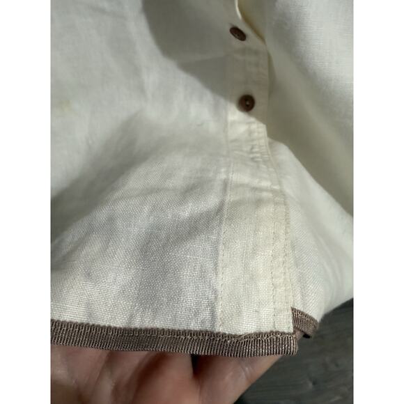 Kleen Women's Beige L Brown Trim Heavy Linen Tunic Top Lagenlook EUC - Picture 4 of 9